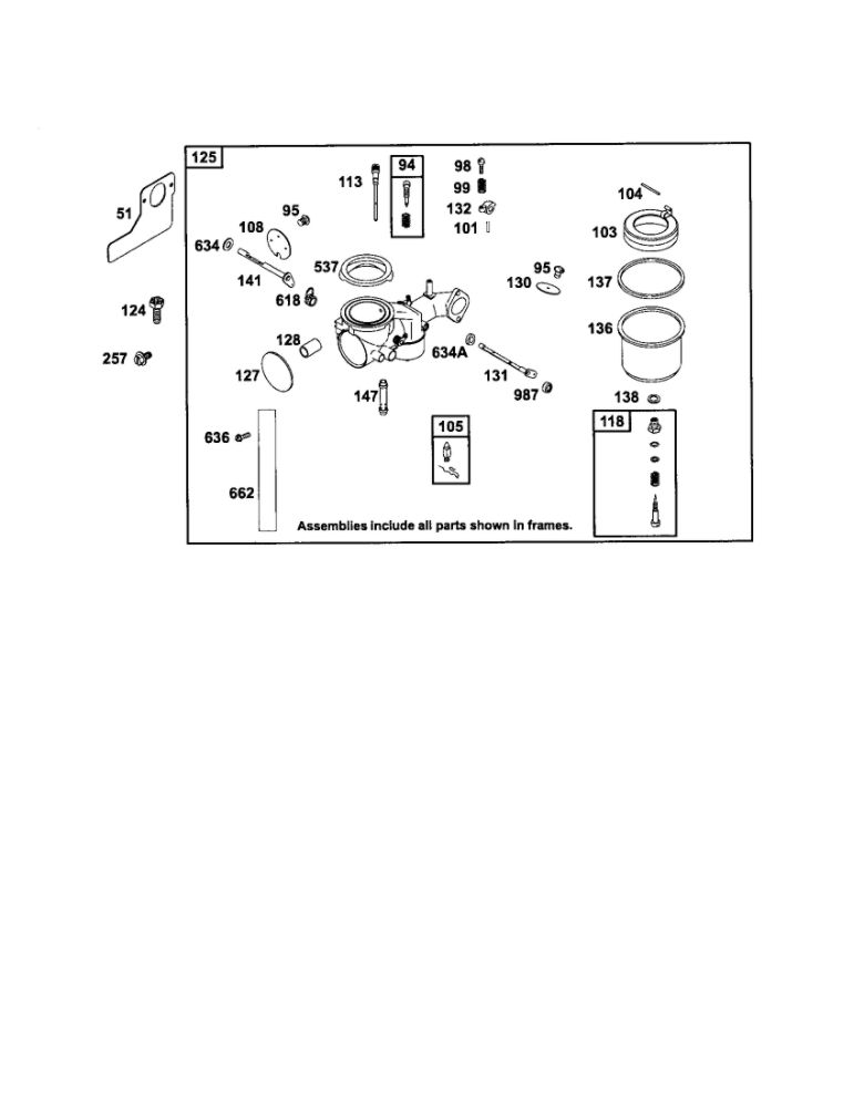 Carburetor Diagram and Parts List for 252700-252799 630-0719 Briggs and Stratton Engine